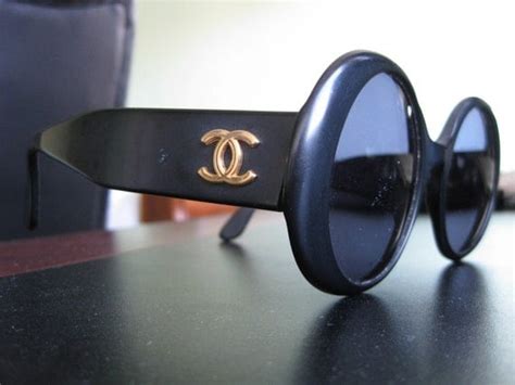 chanel round oversized black sunglasses|chanel sunglasses with on side.